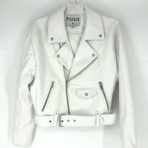 Pistola Tracy Cropped Vegan Moto Jacket White Light Size M